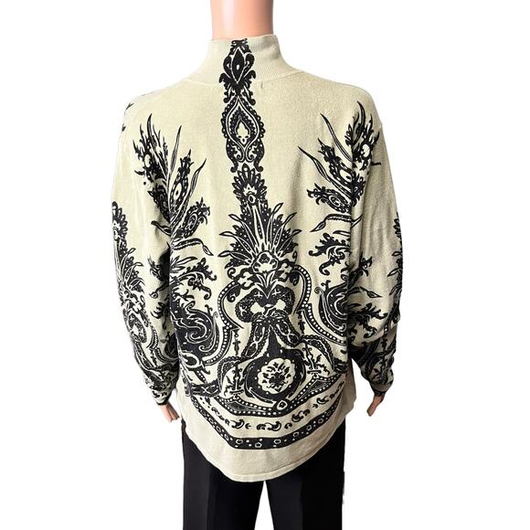 Pierri New York Floral Black On Green Mock Turtleneck Sweater Large - Picture 3 of 4